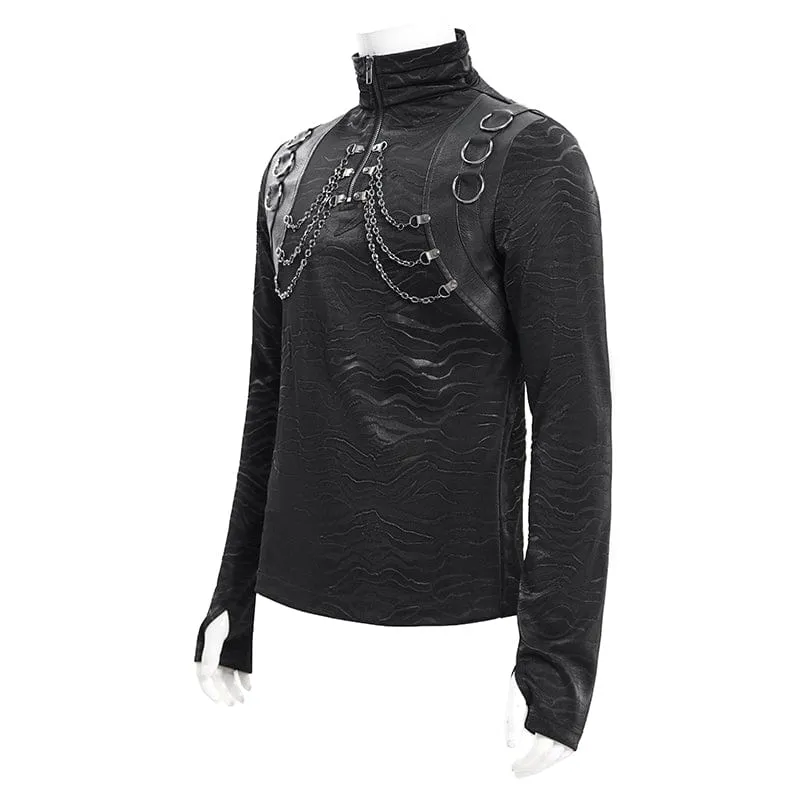 Gothic-Pullover mit Kettenringen und Stehkragen für Herren
