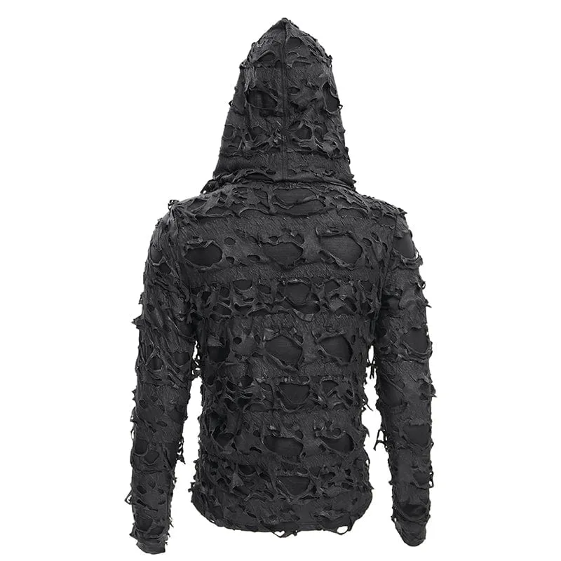 Zerrissene Gothic-Kapuzenpullover mit Schnürung und Nieten für Herren