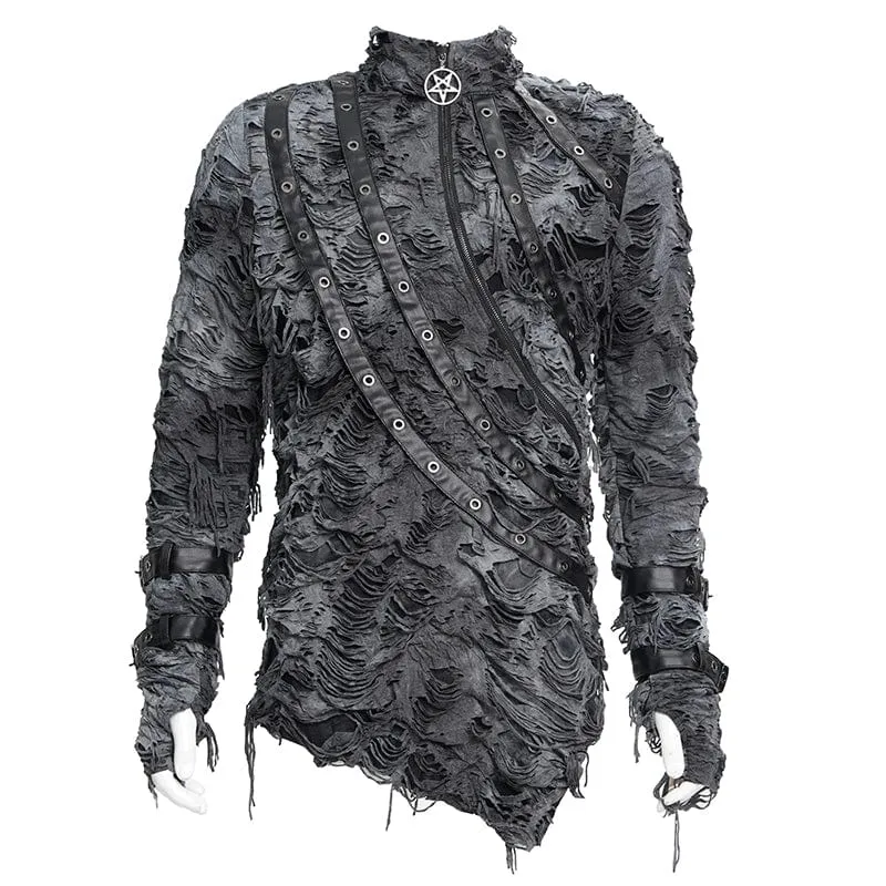 Gothic-Pullover mit zerrissenen Ösen für Herren