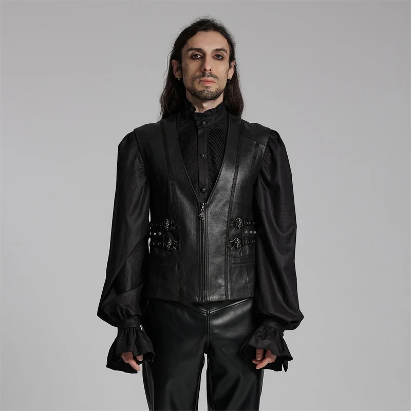 Gothic-Weste für Herren mit Schnalle und Reißverschluss und Ösen