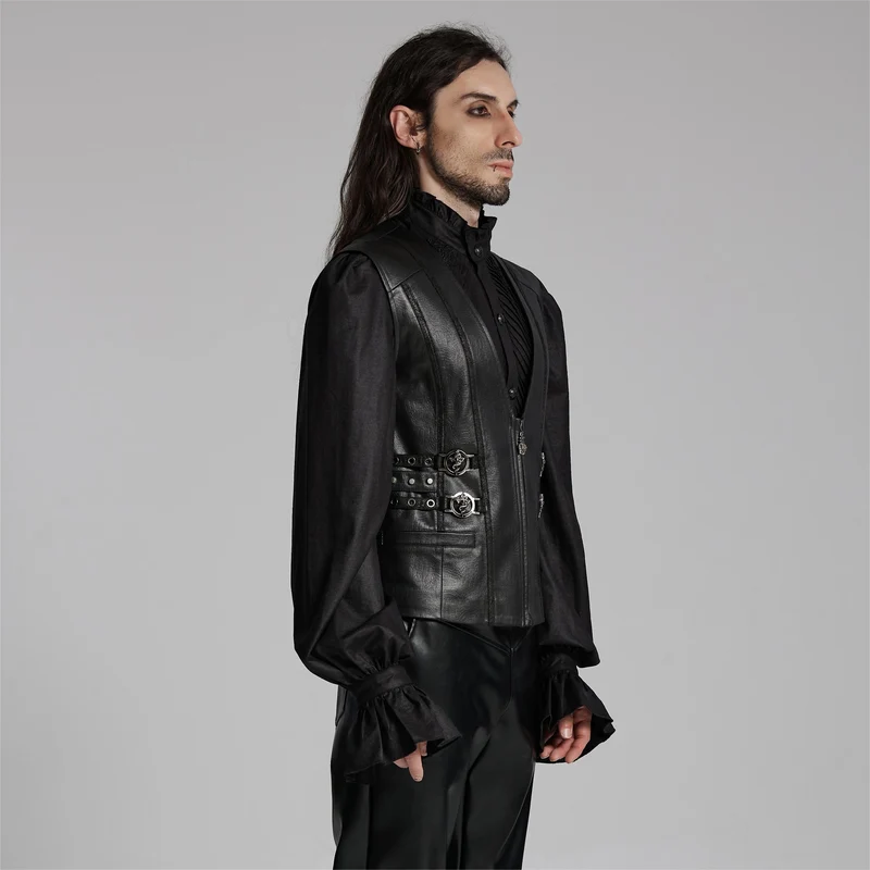 Gothic-Weste für Herren mit Schnalle und Reißverschluss und Ösen