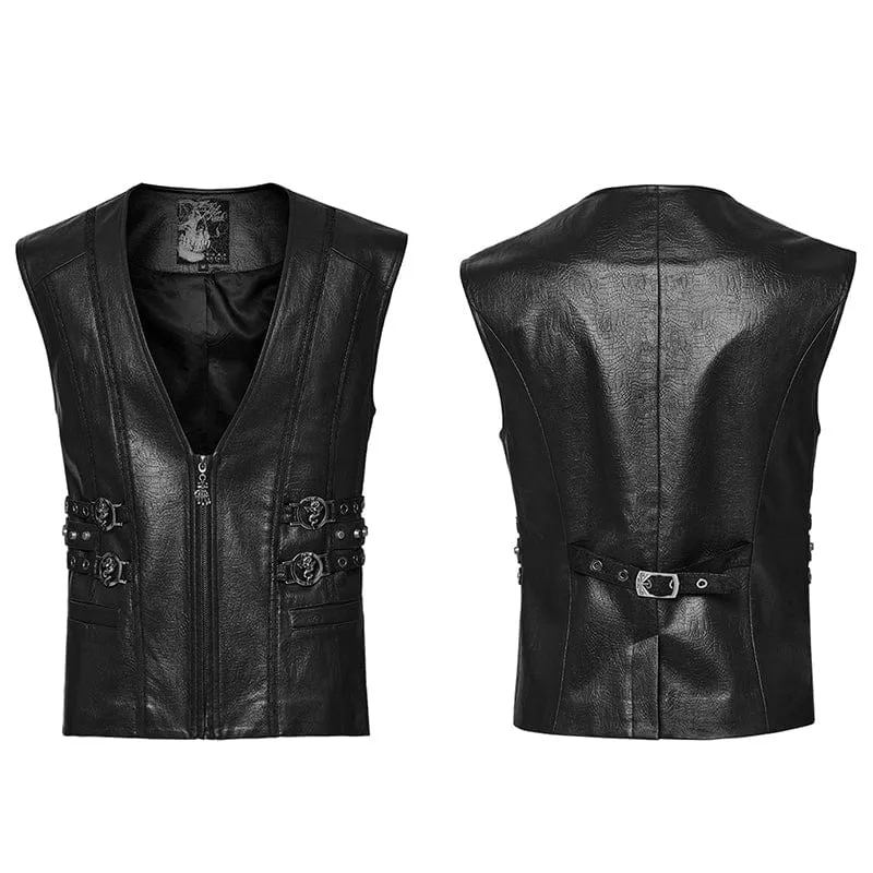 Gothic-Weste für Herren mit Schnalle und Reißverschluss und Ösen