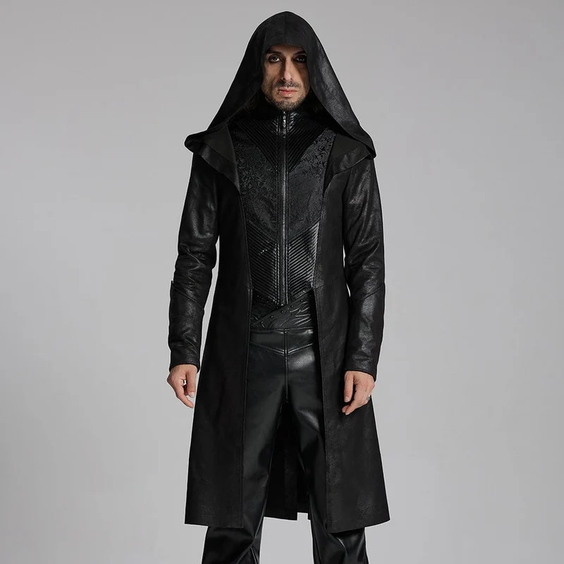 Gothic-Faltenjacke für Herren mit Reißverschluss und Kapuze