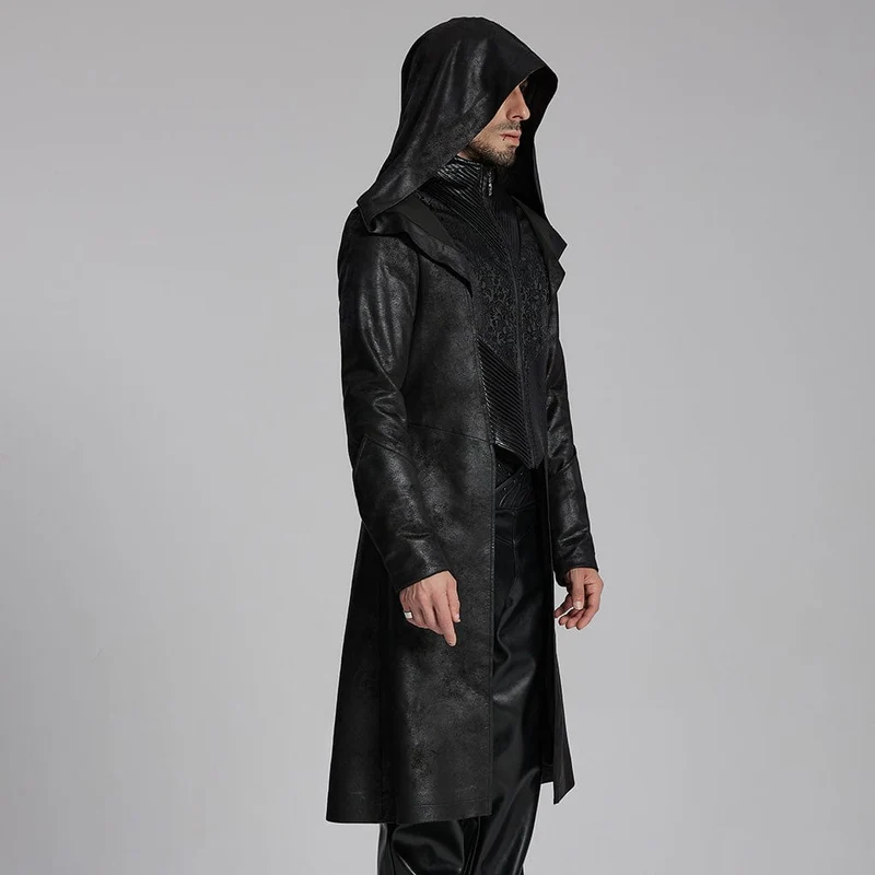 Gothic-Faltenjacke für Herren mit Reißverschluss und Kapuze