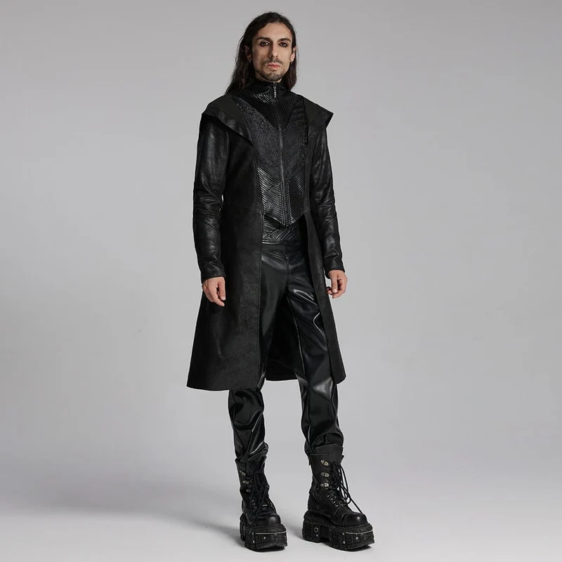 Gothic-Faltenjacke für Herren mit Reißverschluss und Kapuze