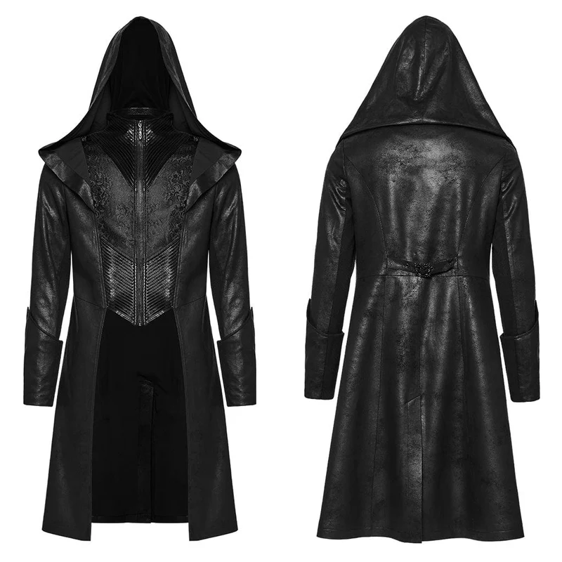 Gothic-Faltenjacke für Herren mit Reißverschluss und Kapuze