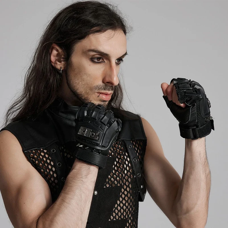 Cyberpunk Spike Mesh Shell-Handschuhe für Herren