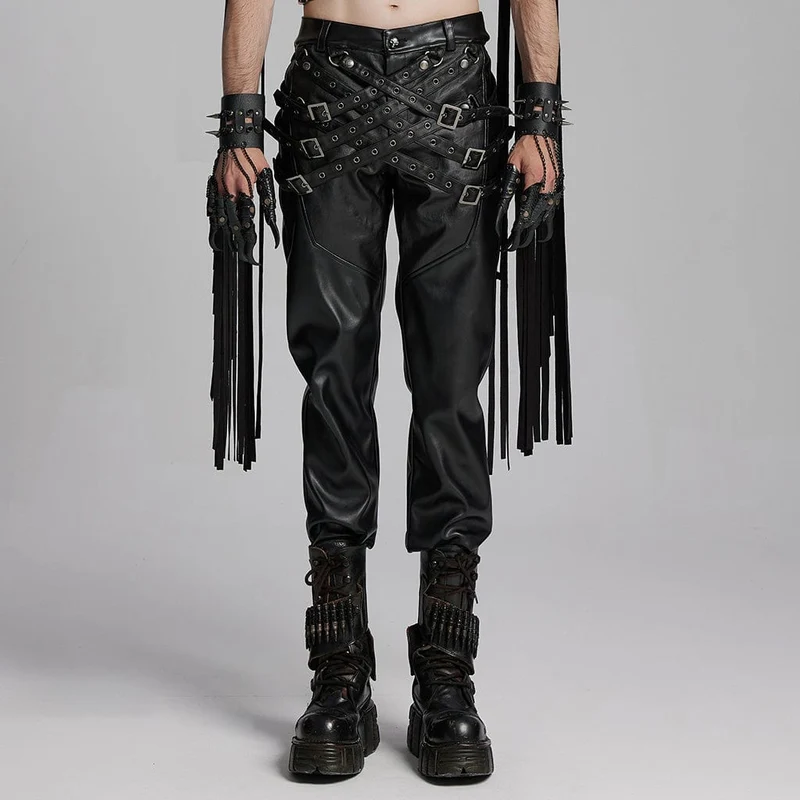 Herrenhose mit Punk-Ösen und Riemen zum Anschnallen