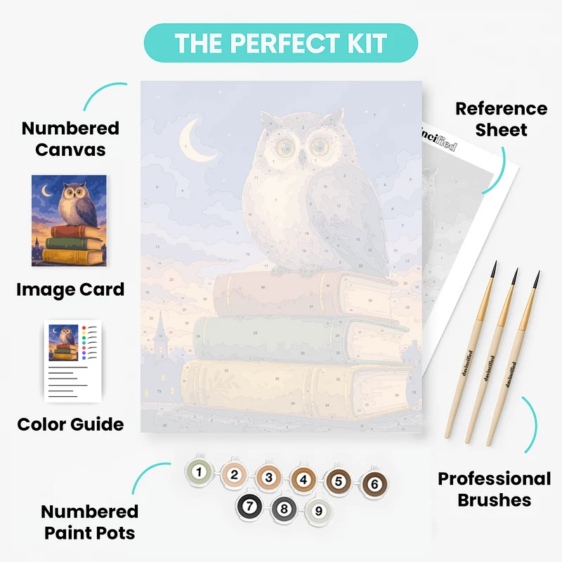 Owl on Books - Paint by Numbers Kit