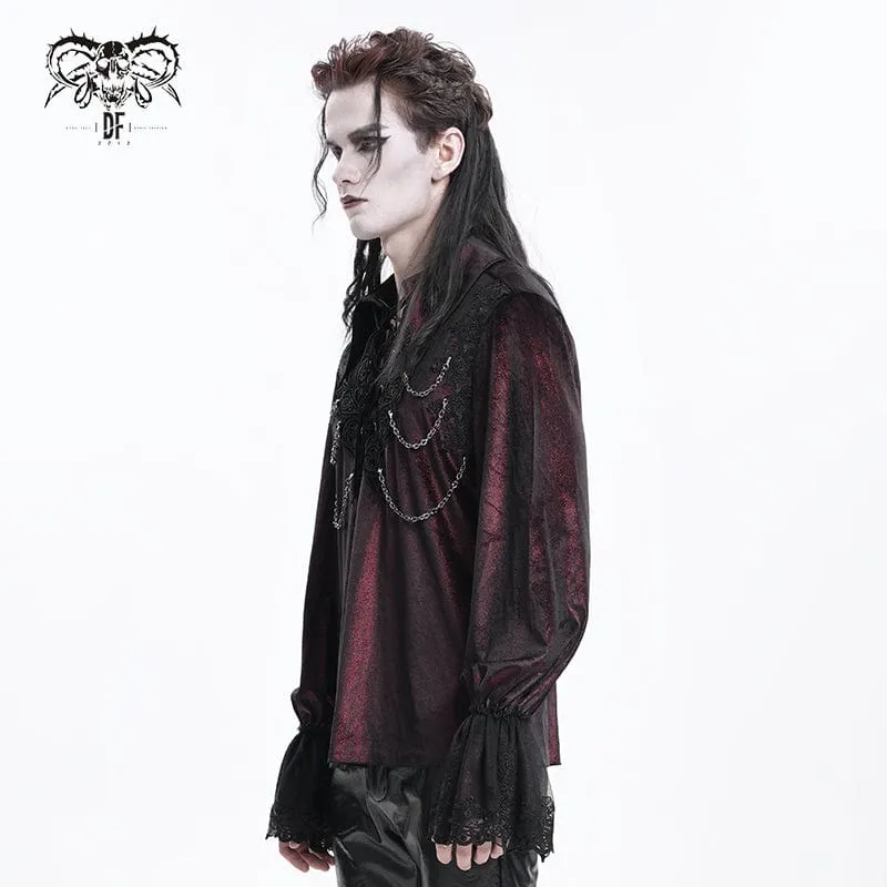Herren Gothic Schnürhemd mit Kettenspitze Weinrot