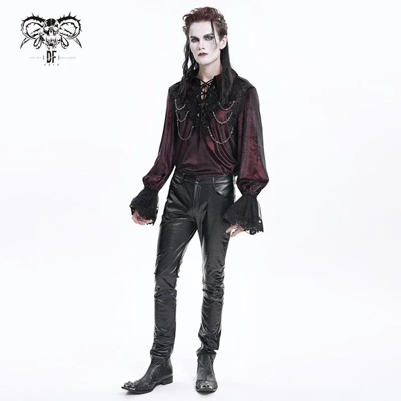 Herren Gothic Schnürhemd mit Kettenspitze Weinrot