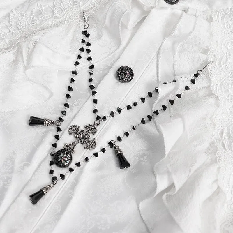 Gothic-Hemd mit Rüschen und Spitzenkreuz für Herren, Weiß