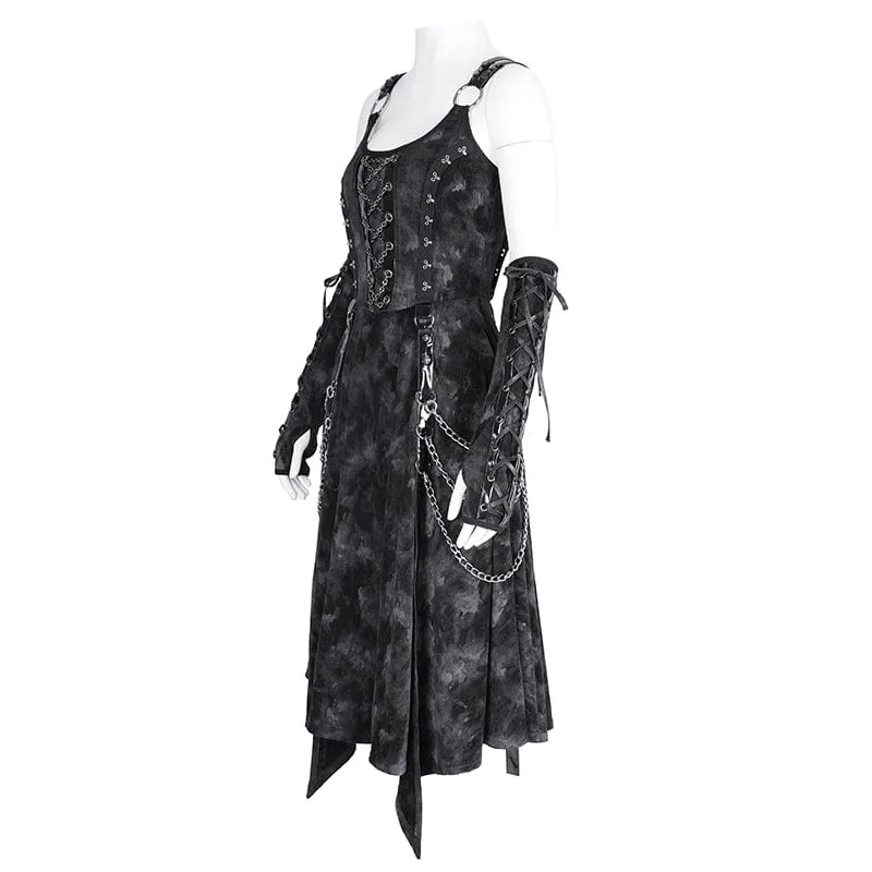 Damen Gothic Ketten Ringe Unterkleid mit Handschuhen