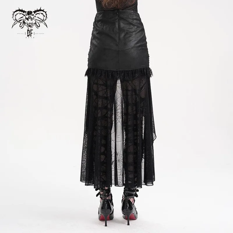 Gothic-Rock aus Kettennetzspitze mit unregelmäßigem Saum für Damen