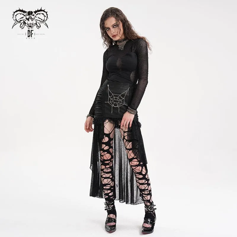 Gothic-Rock aus Kettennetzspitze mit unregelmäßigem Saum für Damen