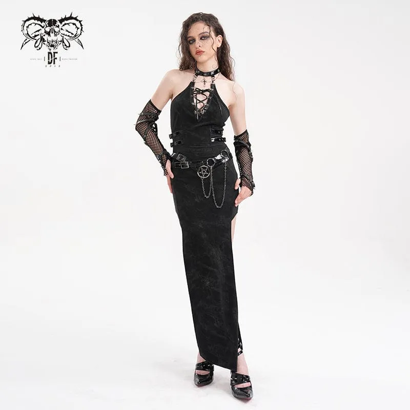 Maxikleid mit Schnalle im Gothic-Stil für Damen