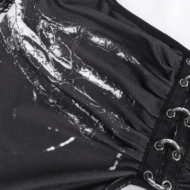 Langärmliges Punk-Crop-Top aus Mesh mit Cut-outs für Damen