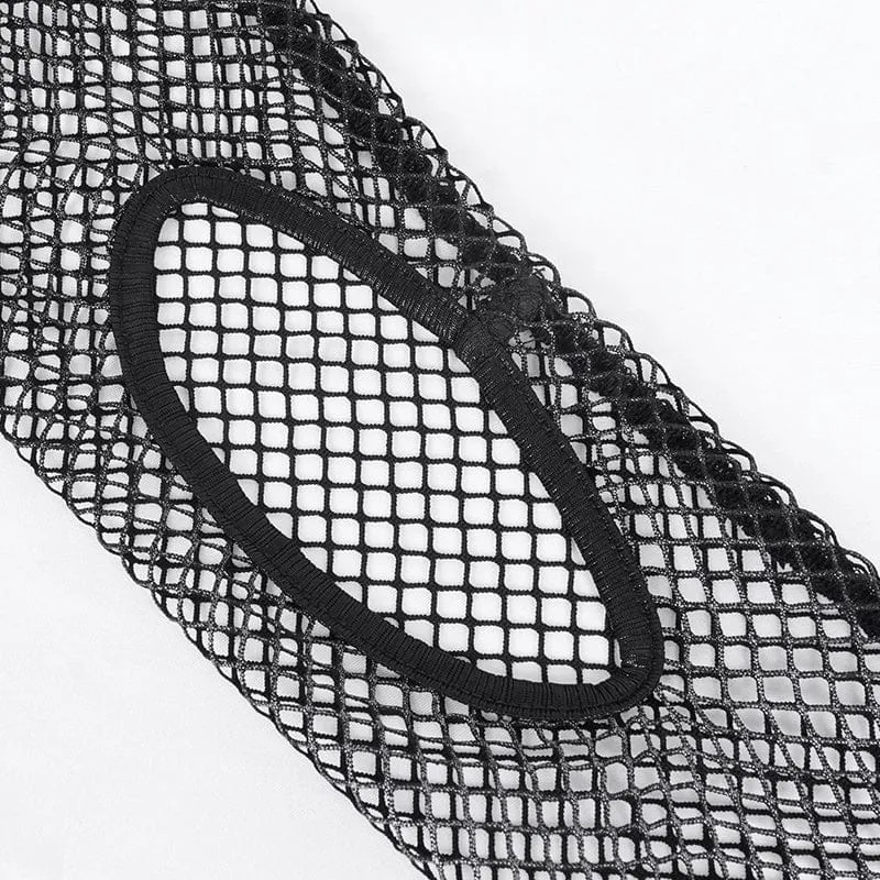 Langärmliges Punk-Crop-Top aus Mesh mit Cut-outs für Damen