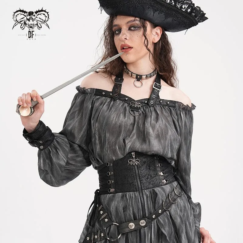 Gothic Neckholder-Langarmblusen mit Schnalle für Damen