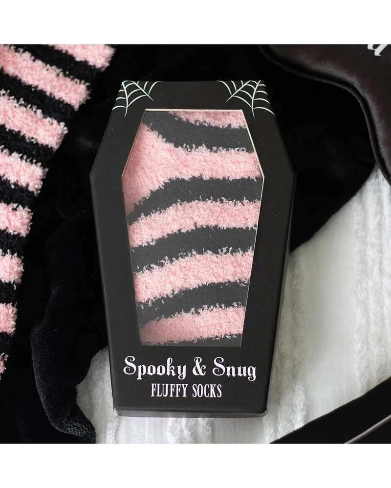 Schwarz & Pink gestreifte Fluffy Socken in Sarg Box