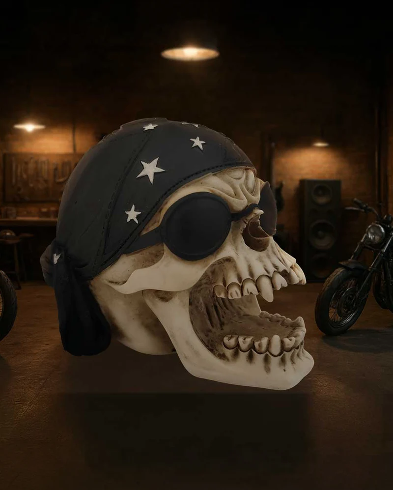Biker Totenschädel mit schwarzem Kopftuch 8cm