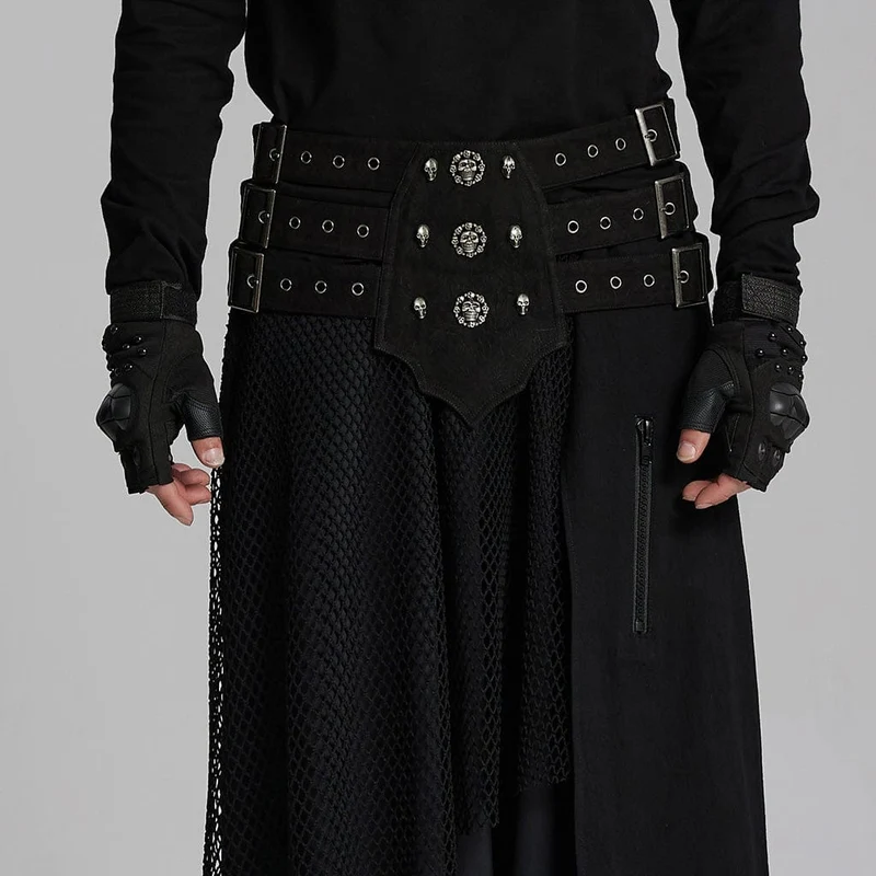 Herrengürtel mit Punk-Totenkopf-Ösen und Schnalle