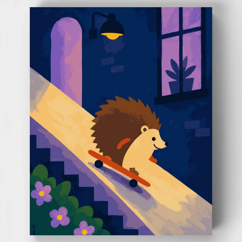 Hedgehog on Skateboard - Paint by Numbers Kit