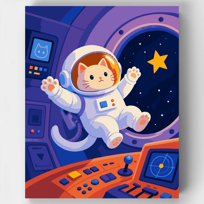 Cat Astronaut Floating - Paint by Numbers Kit