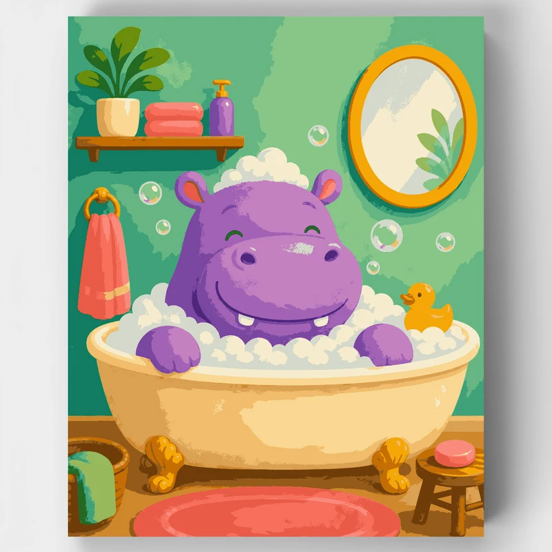 Hippo Bath Time - Paint by Numbers Kit