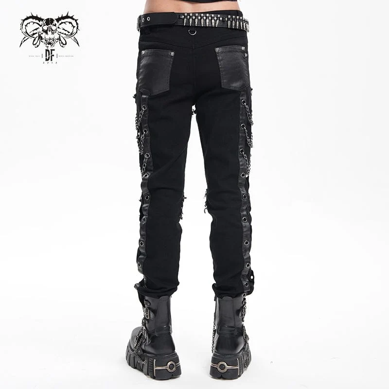 Herren Gothic Ösen Ketten Nieten Hose