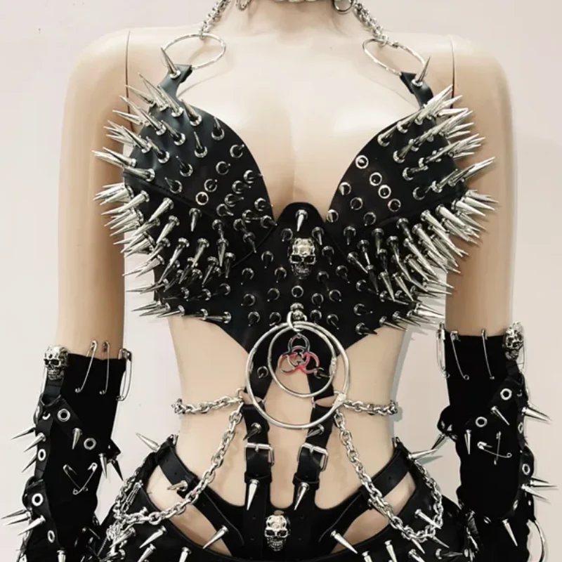 Metallic o ring PU leather chain top
