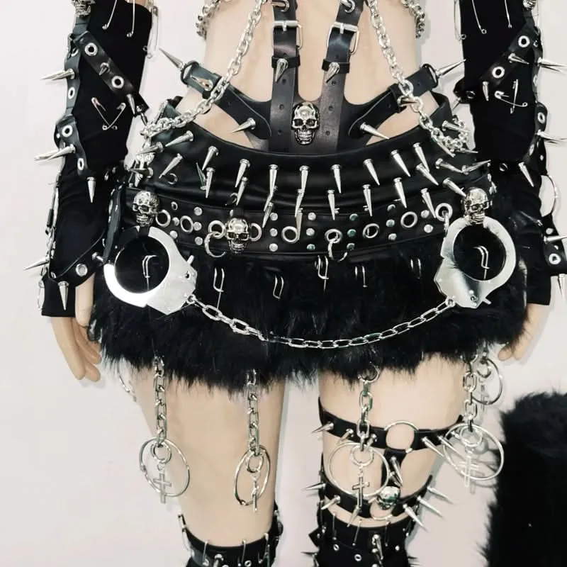 Metallic o ring PU leather chain top