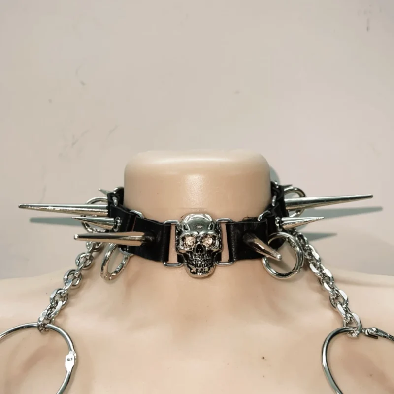 Metallic o ring PU leather chain top