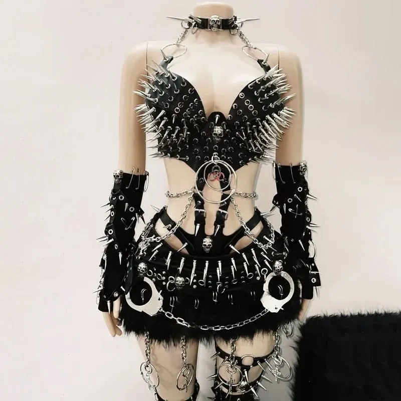 Metallic o ring PU leather chain top