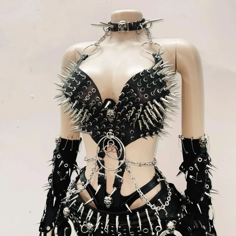 Metallic o ring PU leather chain top