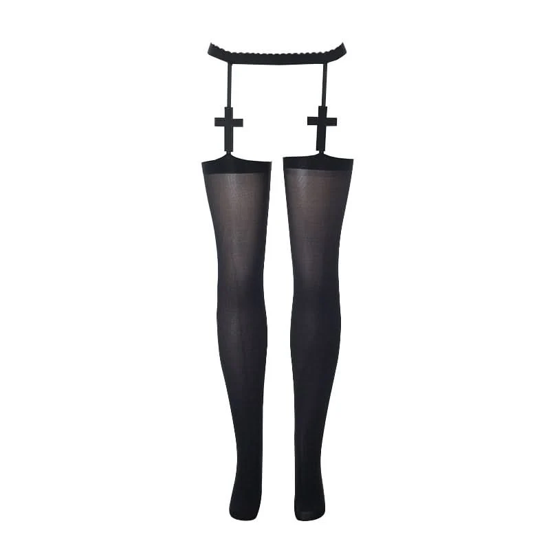 Cross embroidery solid tights