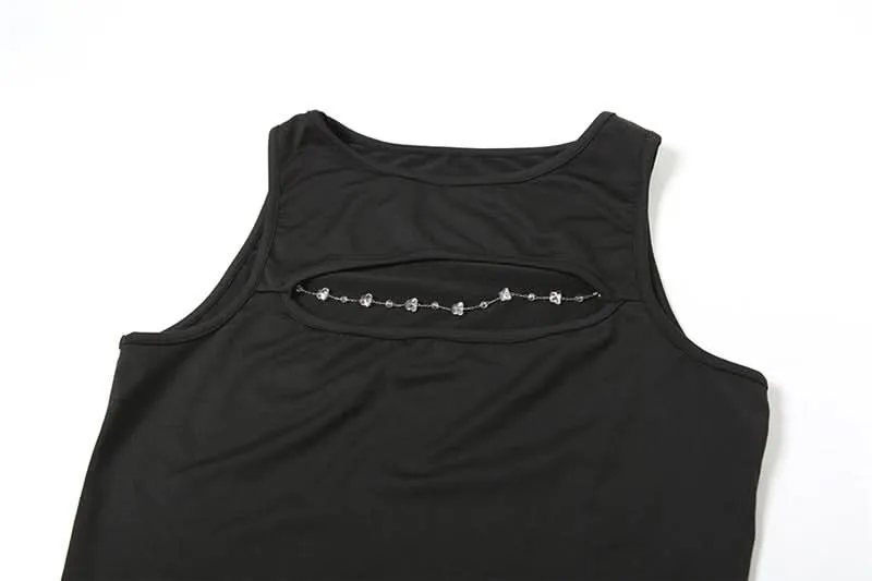 Cut out metal chain crewneck top