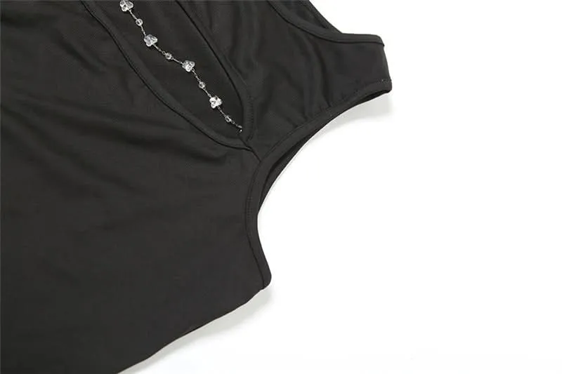 Cut out metal chain crewneck top
