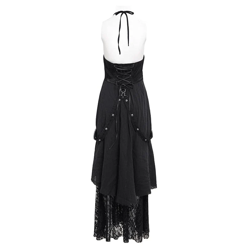 Gothic Maxikleid mit Cut-out und Spitzenträgern für Damen