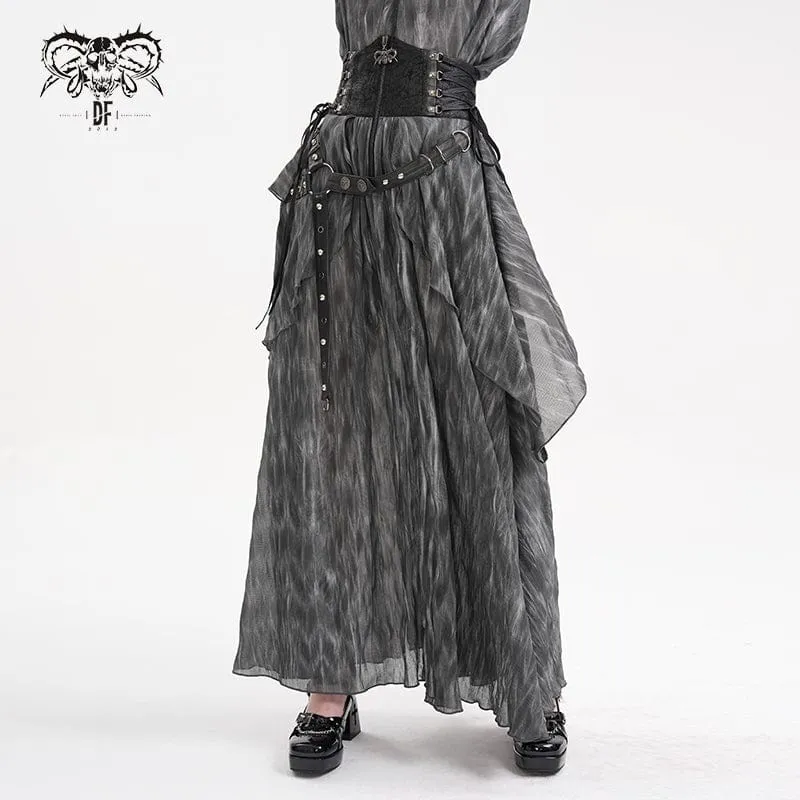 Gothic-Langrock mit Schnürung, Ösen und Nieten für Damen