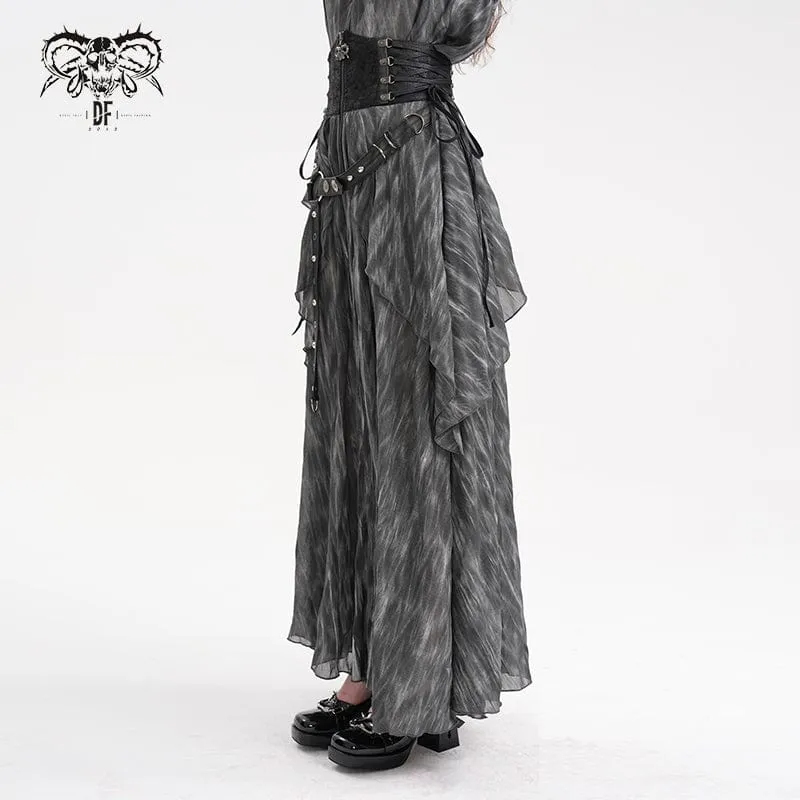 Gothic-Langrock mit Schnürung, Ösen und Nieten für Damen