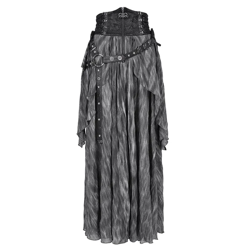 Gothic-Langrock mit Schnürung, Ösen und Nieten für Damen