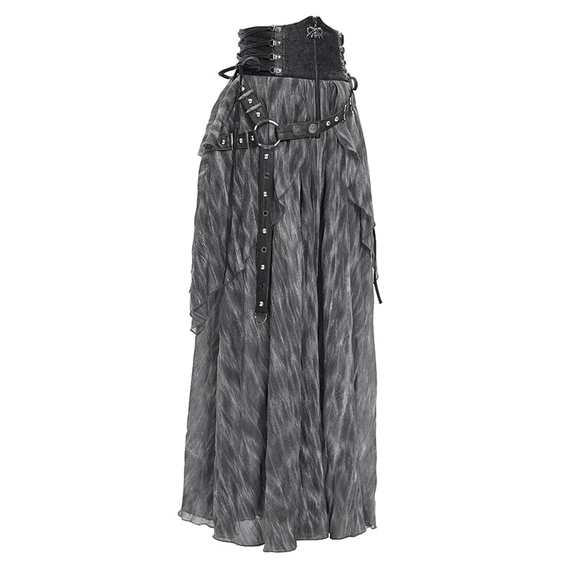 Gothic-Langrock mit Schnürung, Ösen und Nieten für Damen