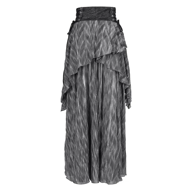 Gothic-Langrock mit Schnürung, Ösen und Nieten für Damen
