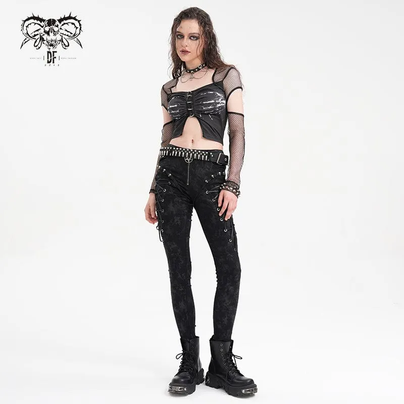Punk-Schnürhose mit Totenkopf-Nieten für Damen