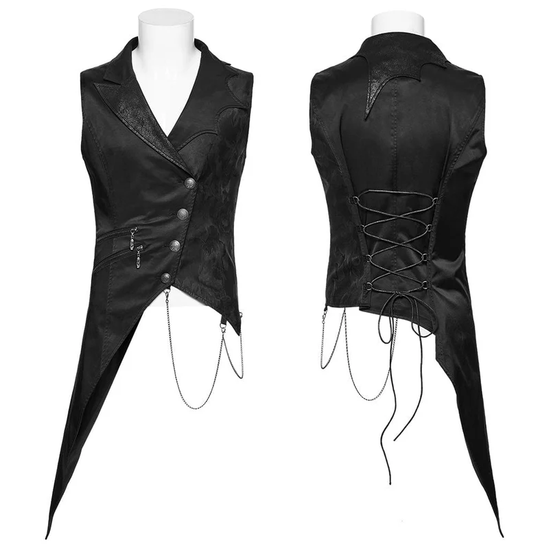 Gothic-Weste für Herren mit Schnürung, Reißverschluss und Kette