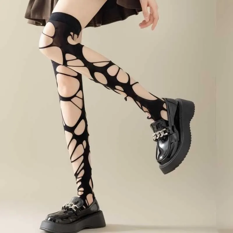Cut out irregular thigh high socks