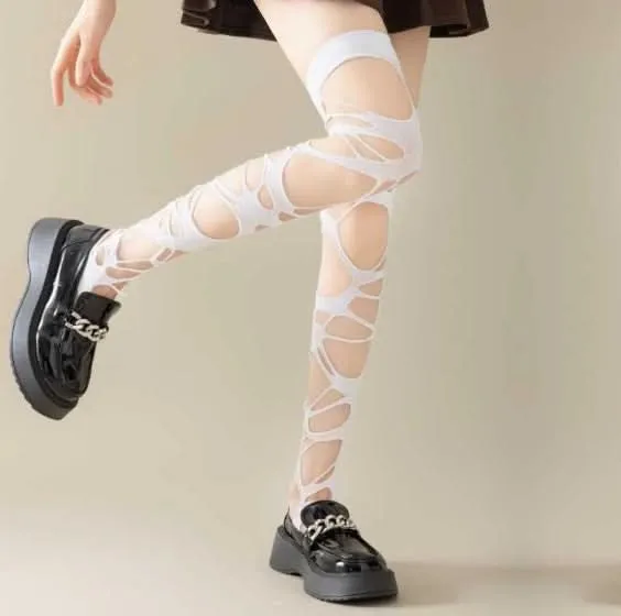 Cut out irregular thigh high socks