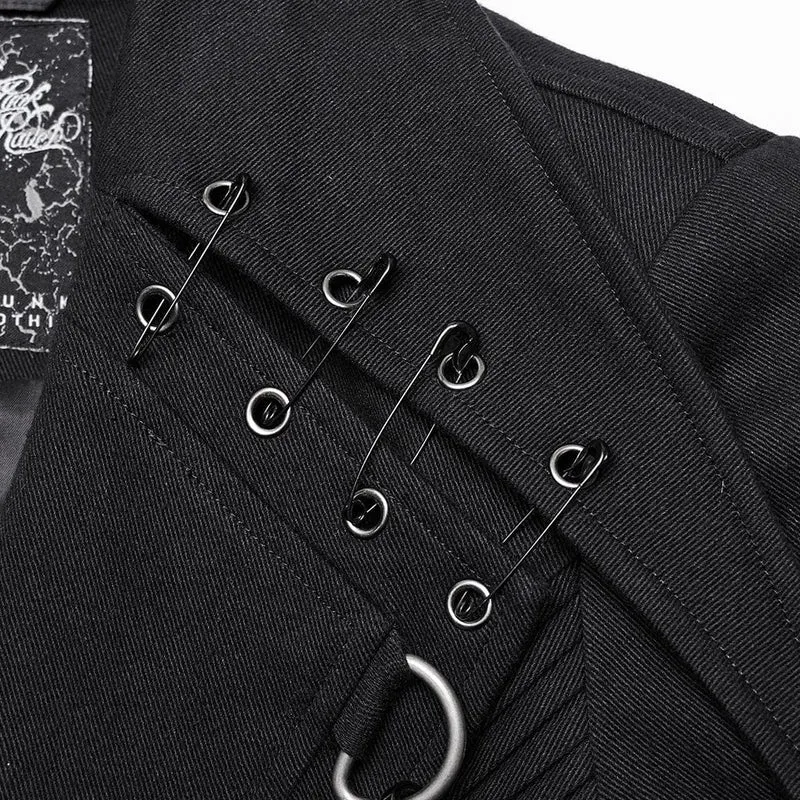 Langer Punkmantel für Damen mit Umlegekragen und Metallketten