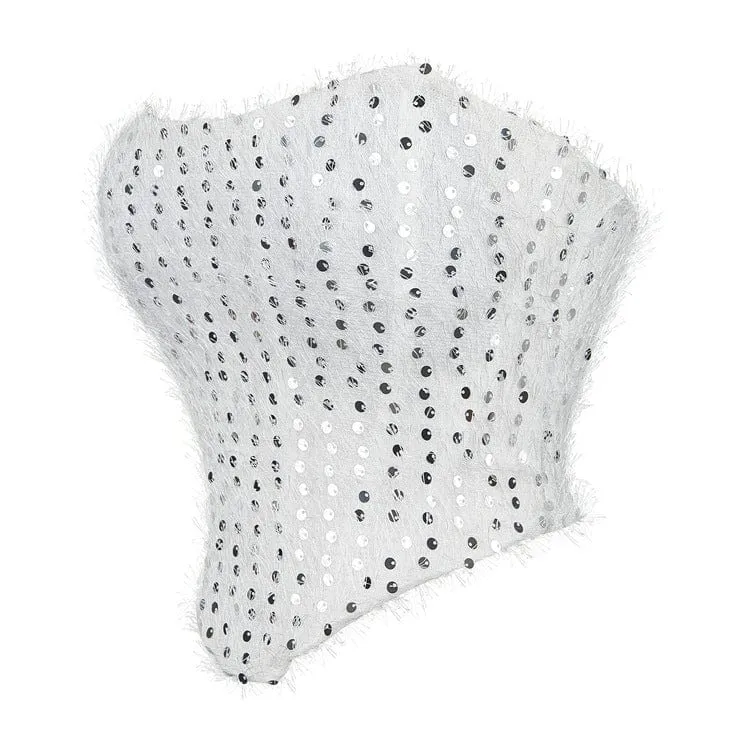 Gothic Überbrustkorsett mit Pailletten und Schnürung für Damen, Weiß